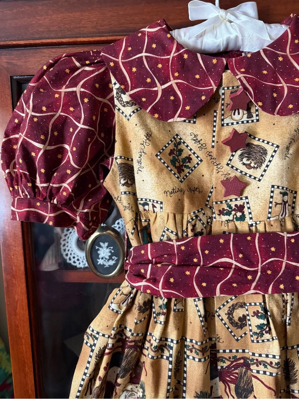 Girls' Handmade Christmas Holiday Print Apron dress